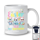 Personalized Happy Easter And Yes It's My Birthday; Adorable Custom Name Three Bunnies Eggs T-Shirt