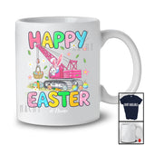 Personalized Happy Easter; Adorable Bunny Driving Crane Truck; Custom Name Driver Egg Hunting T-Shirt