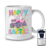 Personalized Happy Easter; Adorable Bunny Driving Monster Truck; Custom Name Driver Egg Hunting T-Shirt
