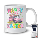 Personalized Happy Easter; Adorable Bunny Driving School Bus; Custom Name Driver Egg Hunting T-Shirt