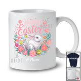 Personalized Happy Easter; Lovely Bunny With Flower Eggs Circle; Custom Name Eggs Hunt T-Shirt