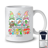 Personalized Happy Easter; Lovely Custom Name Three Bunny Gnomes Holding Eggs; Leopard T-Shirt