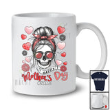 Personalized Happy Mother's Day; Amusing Custom Name Mom Skull Messy Bun Hair T-Shirt