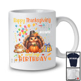 Personalized Happy Thanksgiving And My Birthday; Lovely Custom Name Turkey Pumpkin T-Shirt