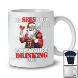 Personalized He Sees When You're Drinking; Merry Christmas Santa Cocktail; Snowing Drunker T-Shirt