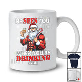 Personalized He Sees When You're Drinking; Merry Christmas Santa Whiskey; Snowing Drunker T-Shirt