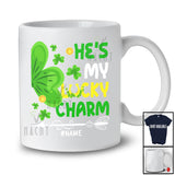 Personalized He's My Lucky Charm; Joyful St. Patrick's Day Half Shamrock; Custom Name Couple T-Shirt