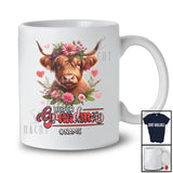 Personalized Heifer Grandma; Lovely Mother's Day Highland Cattle Cow; Floral Custom Name Farmer T-Shirt