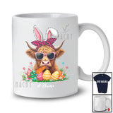 Personalized Highland Cow Sunglasses Eating Carrot; Lovely Easter Custom Name Farmer; Farm Eggs Hunt T-Shirt