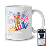 Personalized Hot Dog Riding Firecracker; Cheerful 4th of July Fireworks; Custom Name Patriotic T-Shirt