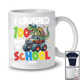 Personalized I Crushed 100 Days of School; Joyful T-Rex On Monster Truck; Custom Name Boy Students T-Shirt
