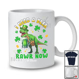 Personalized I Need A Beer Rawr Now; Lovely St. Patrick's Day Custom Name T-Rex Drinking Beer T-Shirt