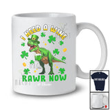 Personalized I Need A Wine Rawr Now; Lovely St. Patrick's Day Custom Name T-Rex Drinking Wine T-Shirt