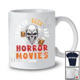 Personalized I Run On Beer Horror Movies; Scary Halloween Custom Name Skull Drunker Drinking T-Shirt