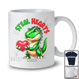 Personalized I Steal Hearts; Amazing Valentine T-Rex Holding Heart; Custom Name Boys Couple T-Shirt