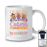 Personalized I Teach The Cutest Pumpkins Kindergarten; Amusing Halloween Custom Name Teacher T-Shirt