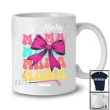 Personalized Ice Hockey Mama; Cheerful Mother's Day Coquette Bow Ice Hockey Custom Name Player T-Shirt