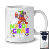 Personalized It's Mardi Gras Y'all; Lovely Crawfish Wearing Beads Jester Hat; Custom Name Family T-Shirt