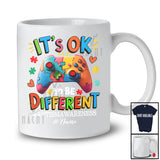 Personalized It's Ok To Be Different; Lovely Autism Custom Name Puzzle Game Controller; Gamer T-Shirt