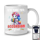 Personalized It's Time For Accordion Y'all; Lovely Unicorn Playing Accordion; Custom Name Player T-Shirt