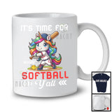 Personalized It's Time For Softball Y'all; Lovely Unicorn Playing Softball; Custom Name Player T-Shirt