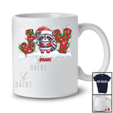 Personalized Joy; Amusing Christmas Leopard Plaid Custom Name Raccoon Santa; Animal Lover T-Shirt