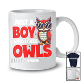 Personalized Just A Boy Who Loves Owls; Fantastic Valentine Hearts Custom Name Owls Animal T-Shirt