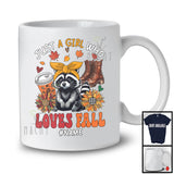 Personalized Just A Girl Who Loves Fall; Adorable Custom Name Raccoon; Fall Plaid Sunflowers T-Shirt