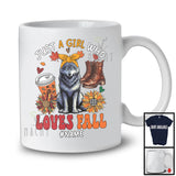 Personalized Just A Girl Who Loves Fall; Adorable Custom Name Wolf; Fall Plaid Sunflowers T-Shirt