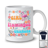 Personalized Just A Girl Who Loves Flamingos Chickens; Floral Custom Name Farmer; Flowers Farm T-Shirt