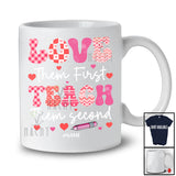 Personalized LOVE Them First Teach Second; Amazing Valentine Plaid Hearts; Custom Name Teacher T-Shirt