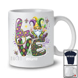 Personalized LOVE; Adorable Mardi Gras Custom Name Gnome Wearing Jester Hat Mask Beads T-Shirt