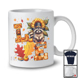 Personalized LOVE, Adorable Thanksgiving Custom Name Raccoon, Sunflower Fall Leaves T-Shirt
