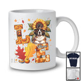 Personalized LOVE, Adorable Thanksgiving Custom Name St. Bernard, Sunflower Fall Leaves T-Shirt