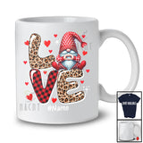 Personalized LOVE; Adorable Valentine's Day Custom Name Gnome; Leopard Plaid Hearts T-Shirt