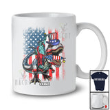 Personalized Liberty Riding T-Rex; Lovely 4th Of July Vintage US Flag; Custom Name Patriotic T-Shirt