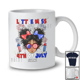 Personalized Little Miss 4th Of July; Lovely Custom Name Afro Messy Bun Hair Firecrackers T-Shirt