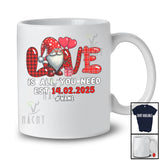 Personalized Love Is All You Need 2025; Joyful Valentine Custom Name Gnomes; Leopard Plaid T-Shirt