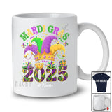 Personalized Mardi Gras 2025; Joyful Custom Name Parades; Jester Hat Mardi Gras Mask T-Shirt
