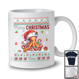 Personalized Merry Christmas; Amazing X-mas Red Plaid Santa Octopus; Custom Name Sea Animal T-Shirt