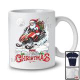 Personalized Merry Christmas; Humorous X-mas Santa Riding Snowmobile Snowing; Custom Name Family T-Shirt