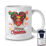 Personalized Merry Christmas; Lovely Custom Name Afro Girl Red Plaid Leopard Face; Black African T-Shirt