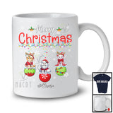 Personalized Merry Christmas; Lovely Three Santa Cat In X-mas Socks; Custom Name Family T-Shirt