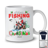 Personalized Merry Fishing Christmas; Amusing X-mas Custom Name Santa Fishing; Snowing Family T-Shirt