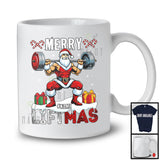 Personalized Merry Liftmas; Cheerful Christmas Santa Weightlifting; Custom Name Fitness Workout T-Shirt