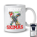 Personalized Merry Skimas; Awesome Christmas Lights Santa Skiing; Custom Name Player T-Shirt