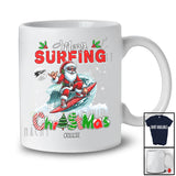 Personalized Merry Surfing Christmas; Amusing X-mas Custom Name Santa Surfing; Snowing Family T-Shirt