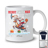 Personalized Merry Swishmas; Amusing Christmas Santa Riding Reindeer Playing Basketball Player; Sport Team T-Shirt