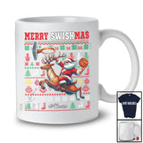 Personalized Merry Swishmas; Amusing Christmas Santa Riding Reindeer Playing Basketball Player; Sweater Sport T-Shirt
