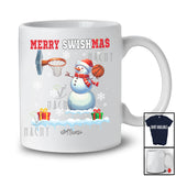 Personalized Merry Swishmas; Amusing Christmas Snowman Playing Basketball Player; Sport Team T-Shirt